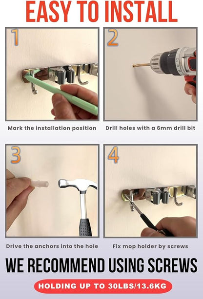 2 Pack Mop and Broom Holder Wall Mount, Upgraded Broom Hanger Wall Mount - Image 3