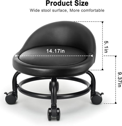 Rolling Stool with Backrest Low Height Rolling Stools, Low Roller Stool Chair - Image 3