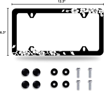 Black White Cherry Blossoms License Plate Frame Floral Flowers License Plate - Image 8