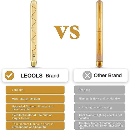 Leools Vintage LED Spiral Filament Bulb T10, 11.8inch Long Tubular Dimmable - Image 3