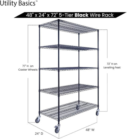 48"x24"x72" Black 5-Tier Premium Wire Shelving NSF 4000 LBS MAX Capacity Heavy - Image 7
