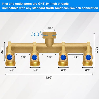 Brass Garden Hose Splitter, 4 Way Hose Splitter, Outdoor Hose Splitter - Image 2