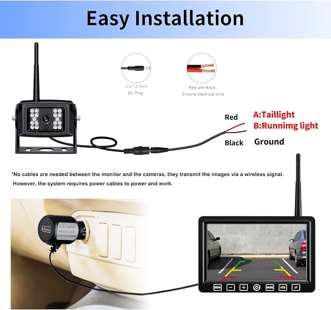 Wireless Backup Camera with 7 Inch DVR Quad Split Monitor - Image 6