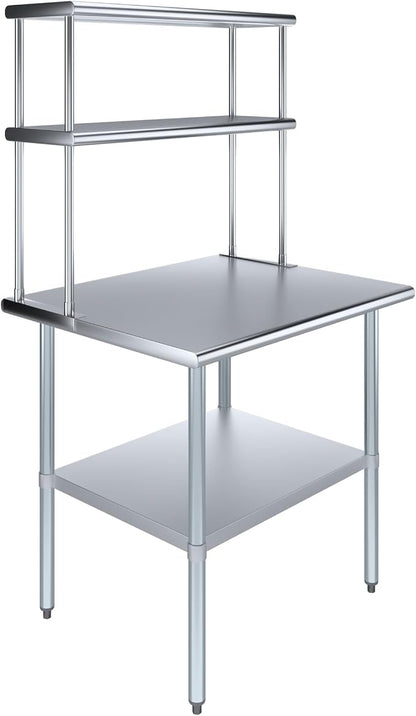AmGood Stainless Steel Work Table Double Tier Overshelf 30" x 36" Work Table + by AmGood