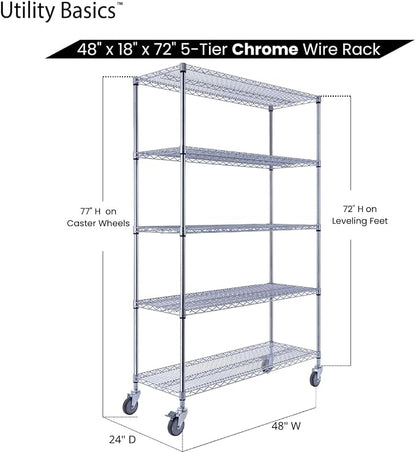 48"x18"x72" Chrome 5-Tier PREMIUM Wire Shelving NSF 4000 LBS MAX CAPACITY Heavy - Image 7