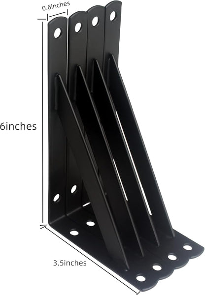 8 Pack L6 x H 3.5" Black Heavy Duty Shelf Brackets - Image 2
