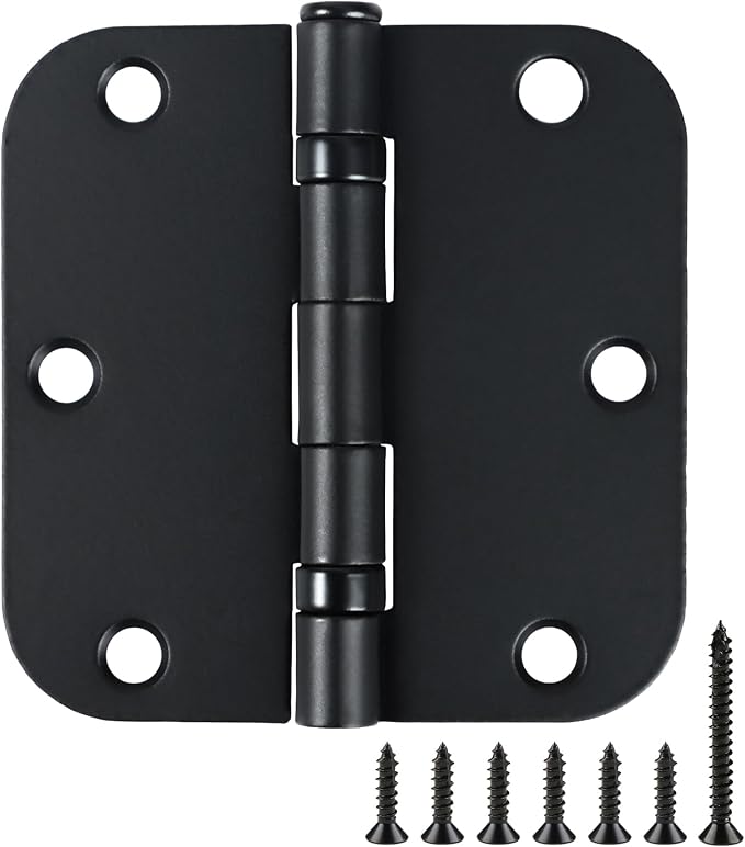 24 Pack Ball Bearing Door Hinges Matte Black 3.5 Inch 5/8"Radius Rounded Squeak by TDCHINGES