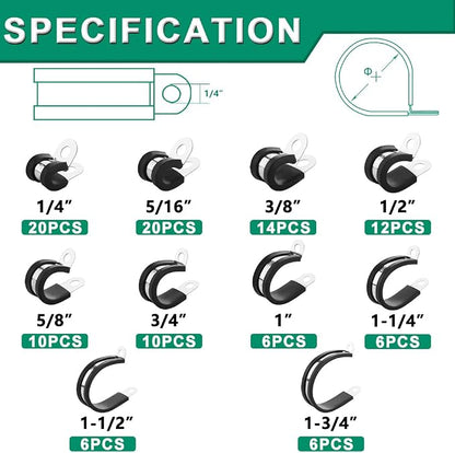 110PCS Cable Clamps Assortment Kit, 10 Sizes—1/4" 5/16" 3/8" 1/2" 5/8" 3/4" 1" - Image 2