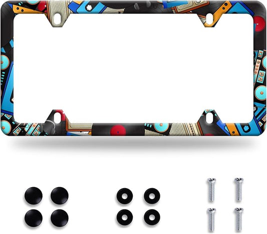 Music License Plate Frame Retro Music Cassettes License Plate Stainless Steel by GORSNKYE