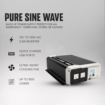 Energizer 3000W Pure Sine Wave Inverter 12V DC to 120V AC Converter - Image 5