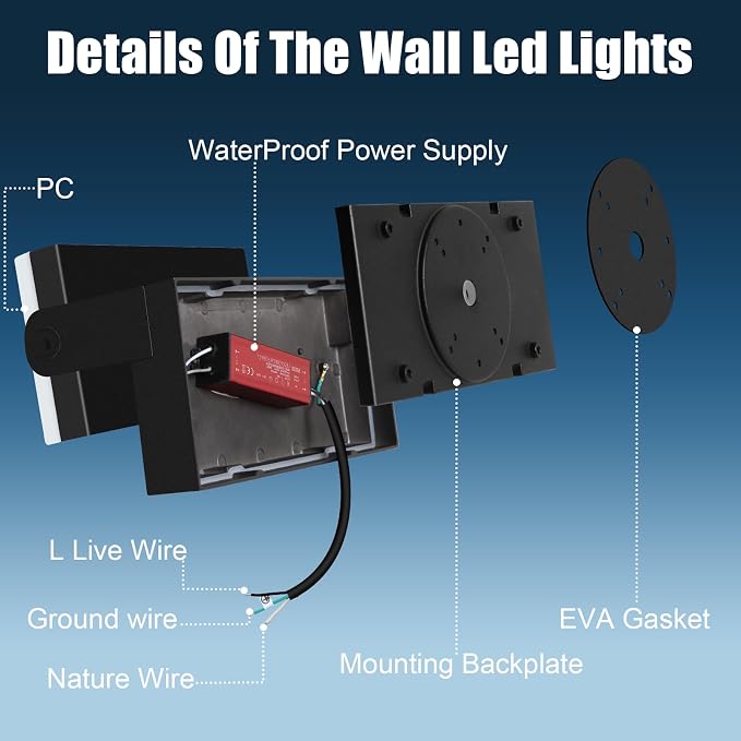 40W LED Wall Light, 4000LM 5000K 360° Wide-Angle Exterior Wall Floodlights - Image 8
