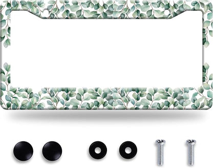 Green Leaf License Plate Frame Colorful License Plate Stainless Steel Funny by GORSNKYE
