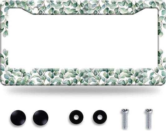Green Leaf License Plate Frame Colorful License Plate Stainless Steel Funny by GORSNKYE