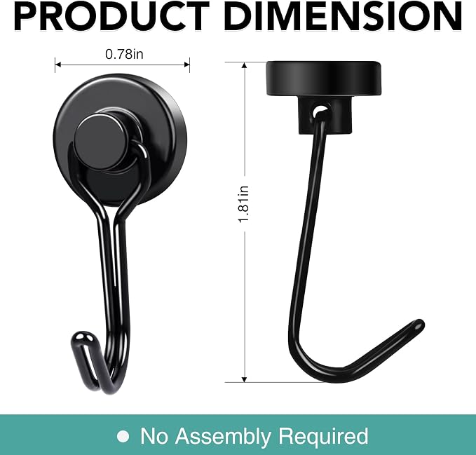 MIKEDE Strong Magnetic Hooks, 40LBS Black Swivel Swing Magnetic Hooks Heavy Duty - Image 2