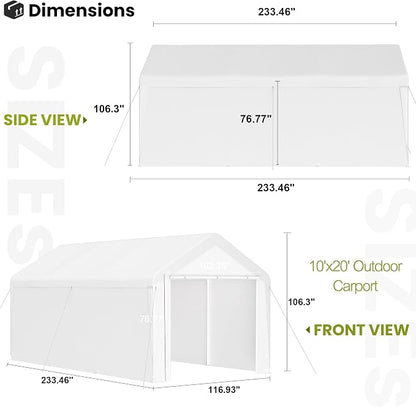 GOJOOASIS 10x20 Carport Heavy Duty Portable Garage Shelter Metal Car Canopy Tent - Image 2