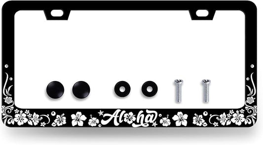 Aloha License Plate Frame Hibiscus Flowers License Plate Holder Stainless Steel by RNKATIH