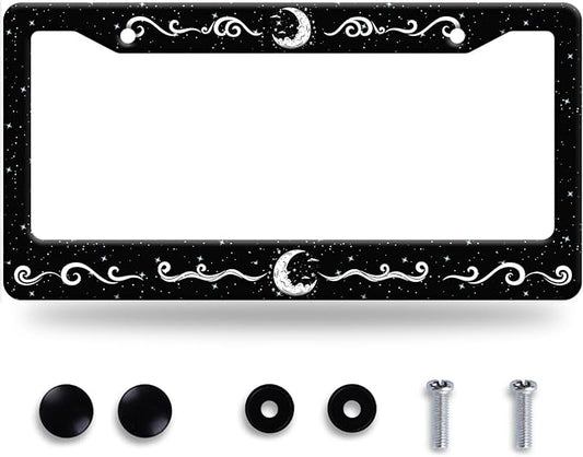 Moon License Plate Frame Stars Waves Starry Sky License Plate Stainless Steel by GORSNKYE