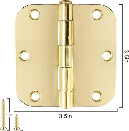 6 Pack Rounded Door Hinges 3.5 inch X 3-1/2" 5/8 Radius, Polished Brass 3 ½ - Image 5