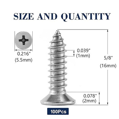 #4 x 5/8" Wood Screw 100Pcs 18-8 Stainless Steel Screws Flat Head Phillips Fast - Image 2
