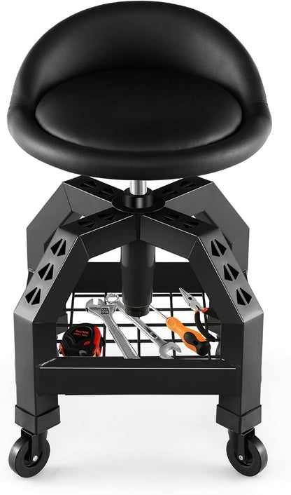 S AFSTAR Shop Stool with Wheels, Height Adjustable Garage Stool with 4 by Safstar