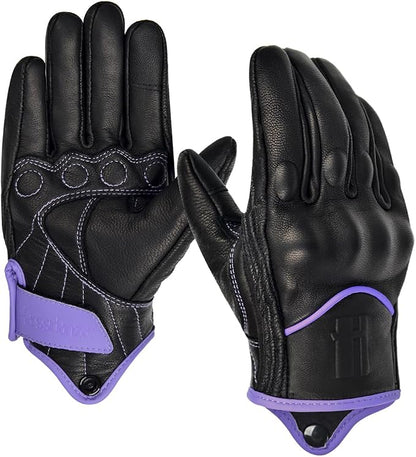 Harssidanzar Women's Motorcycle Gloves, Leather Motorcycle Gloves, Motorbike by Harssidanzar