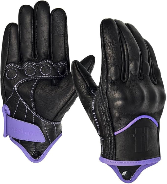 Harssidanzar Women's Motorcycle Gloves, Leather Motorcycle Gloves, Motorbike by Harssidanzar