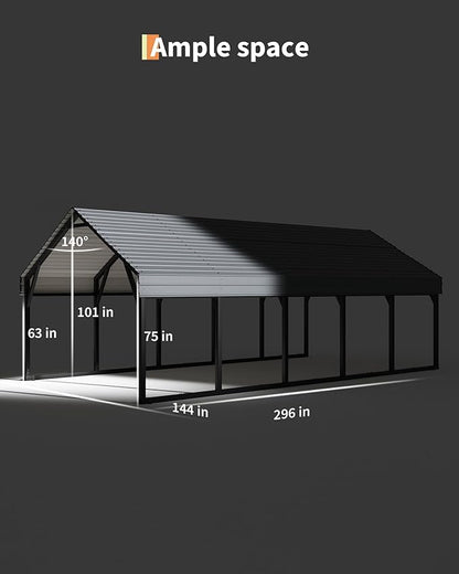 12 x 26 FT Metal Carport, Heavy Duty Carports Reinforced Frame and Steel Roof - Image 6