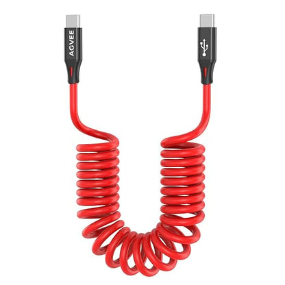 AGVEE 3ft Coiled Short USB-C to USB-C Charging Cable 60W PD Fast Charger Cord by AGVEE