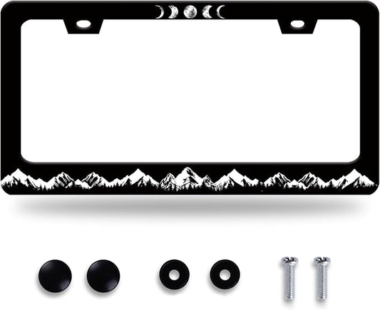 Moon Phase License Plate Frame Mountains Forest License Plate Stainless Steel by GORSNKYE