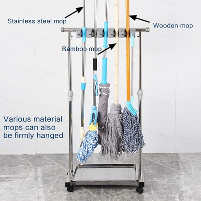 movable mop broom holder put wet mops floor standing cleaning tool rack - Image 2