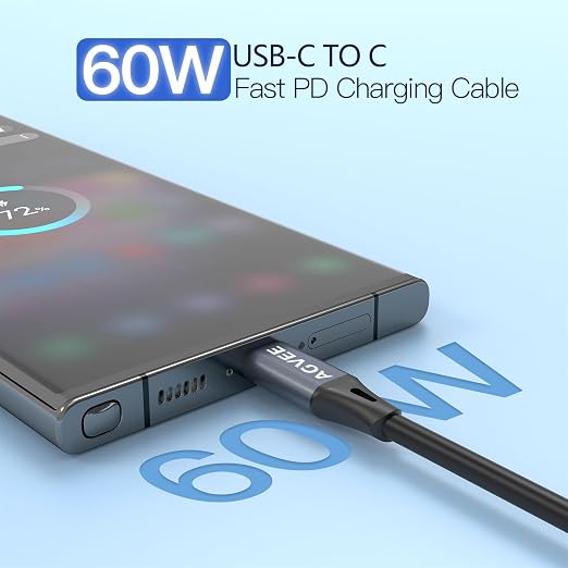 AGVEE 2 Pack 5ft Coiled Short USB-C to USB-C Charging Cable 60W PD Fast Charger - Image 2
