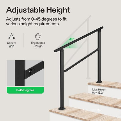 VIVOSUN Outdoor Handrail, 3 Step Stair Handrail, Wrought Mattle Iron Handrail - Image 4