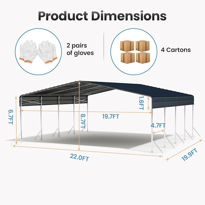 20x20 Carport, Heavy Duty Metal Car Port, All-Weather Protection, Easy Assembly - Image 8