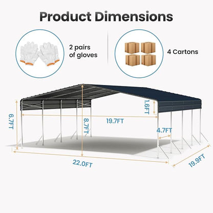 20x20 Carport, Heavy Duty Metal Car Port, All-Weather Protection, Easy Assembly - Image 8