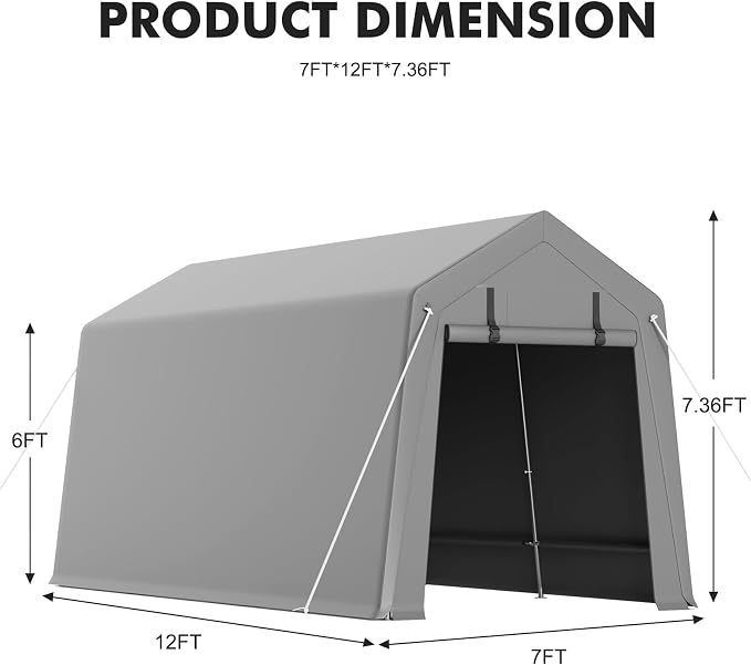 TrailBlaze 7x12ft Outdoor Portable Storage Shelter Shed, Carport Storage Shed - Image 2
