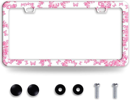Pink Butterfly License Plate Frame Funny Animal License Plate Frames Stainless by BRAGHRTED