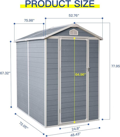 4x6 FT Outdoor Storage Shed, Resin Garden Shed - Image 3
