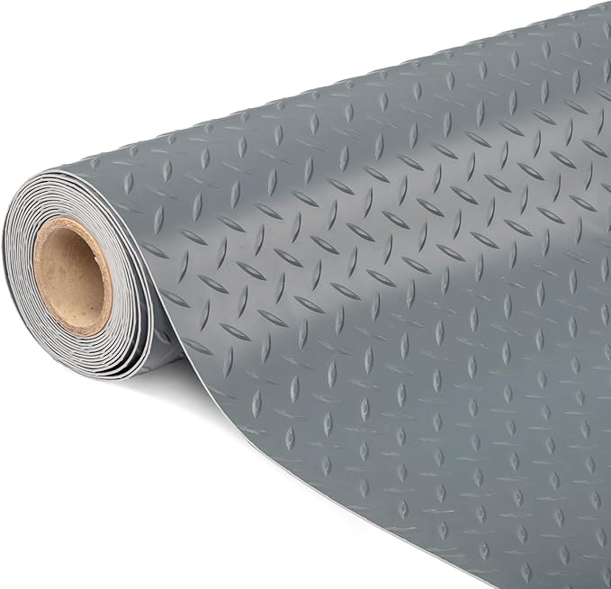 TUFFIOM 5 x 10 FT Garage Floor Mat, Thickened Diamond Plate PVC Garage Mats by TUFFIOM
