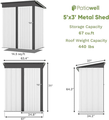 Patiowell 5x3 FT Outdoor Storage Shed, Garden Tool Shed - Image 6