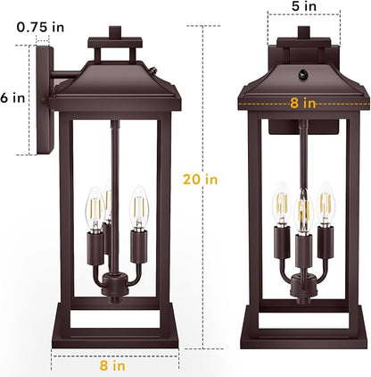 Oil Rubbed Bronze Dusk to Dawn Outside Lights 3-Light, Vintage Exterior Sconce - Image 4
