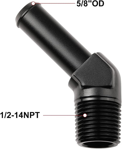 1/2 NPT Male to 5/8" Hose Barb Fitting Adapter 45 Degree Elbow Aluminum Black - Image 2