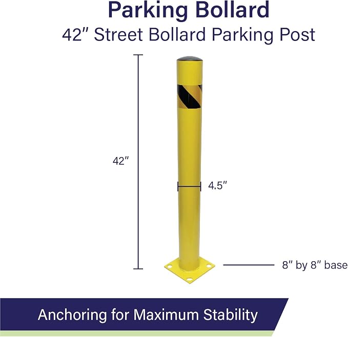 BISupply Safety Bollard Post Parking Barrier 4 Pack - 42in Yellow Pipe Bolt - Image 3