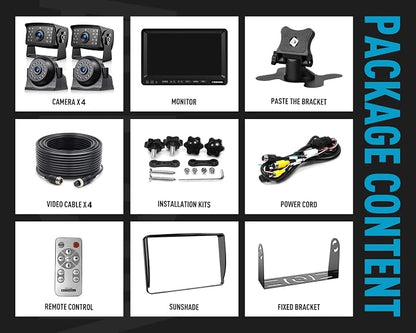 Fookoo HD 1080P 7" Wired Backup Camera System, 7-inch Quad Split Screen Monitor - Image 7