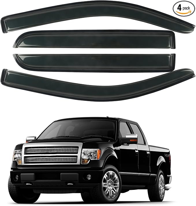 Rain Guards Window Visors Fit for 2009-2014 Ford F150 SuperCrew Cab Truck by CHYKORLA