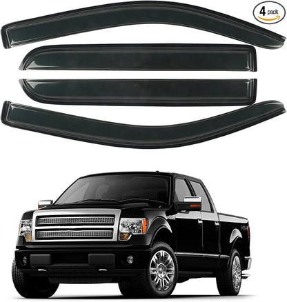 Rain Guards Window Visors Fit for 2009-2014 Ford F150 SuperCrew Cab Truck by CHYKORLA