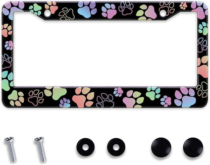 Dog Paw Car License Plate Frames, Colorful Pet Paw Printed License Plate Holder by MIXWIT