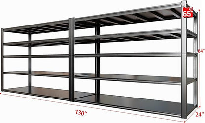 65" W Heavy Duty Garage Shelving, 5 Tier Metal Shelving Unit, Adjustable - Image 2
