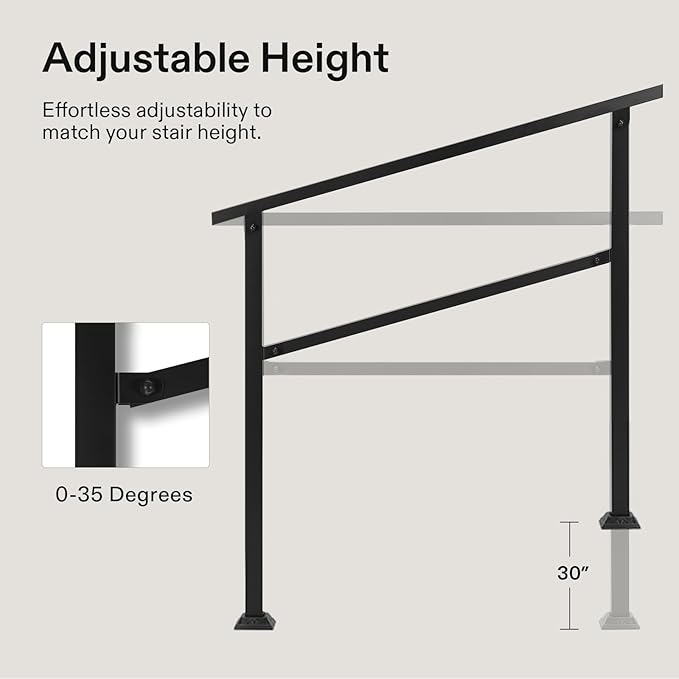 VIVOSUN 2-Pack Outdoor Handrail, 5 Step Stair Handrail, Wrought Mattle Iron - Image 4