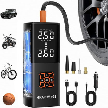 HIKARI Tire Inflator Portable Air Compressor-8X Faster, 000mAh Battery by HIKARI