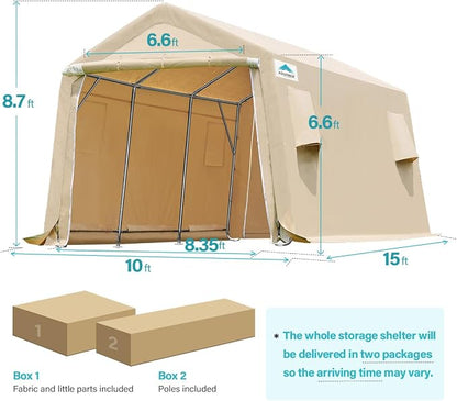 ADVANCE OUTDOOR 10X15 ft Garage Shelter Steel Metal Peak Roof Portable Storage - Image 5